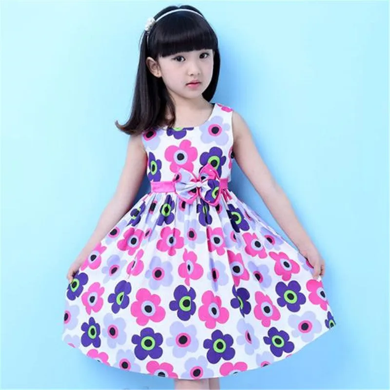 Girls Dress Summer Floral Big Bow Cotton Sleeveless Kids Flower Sundress Party Birthday Lovely Girls Clothes