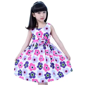 Girls Dress Summer Floral Big Bow Cotton Sleeveless Kids Flower Sundress Party Birthday Lovely Girls Clothes