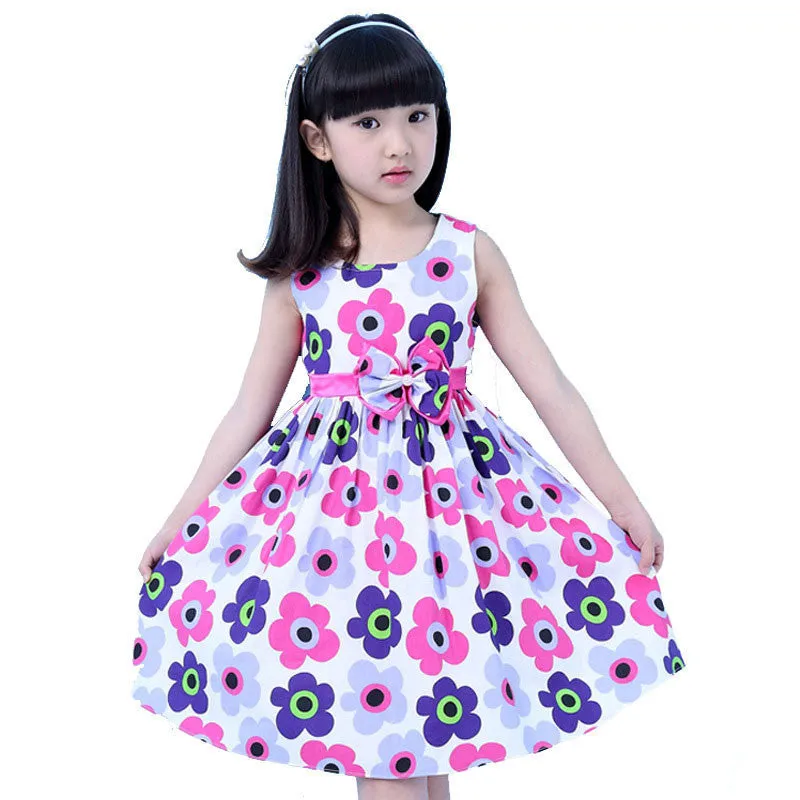 Girls Dress Summer Floral Big Bow Cotton Sleeveless Kids Flower Sundress Party Birthday Lovely Girls Clothes