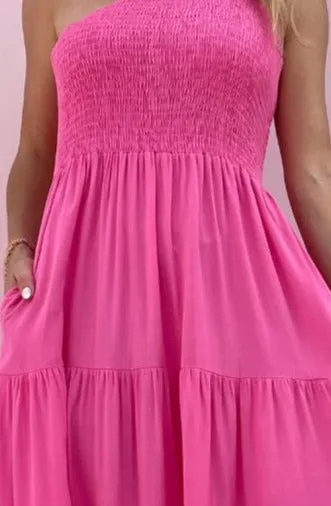 Grace One Shoulder Midi Dress - HOT PINK - SOLD OUT