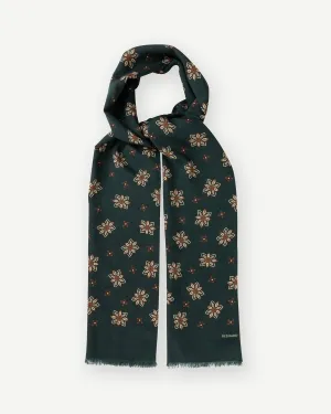 Green Floral Print Wool Silk Scarf