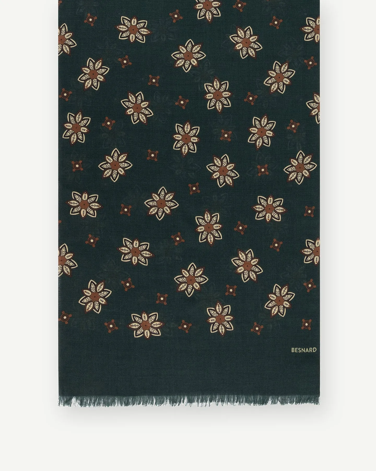 Green Floral Print Wool Silk Scarf