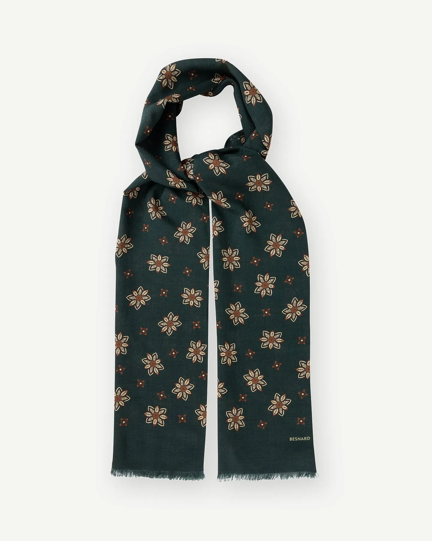 Green Floral Print Wool Silk Scarf