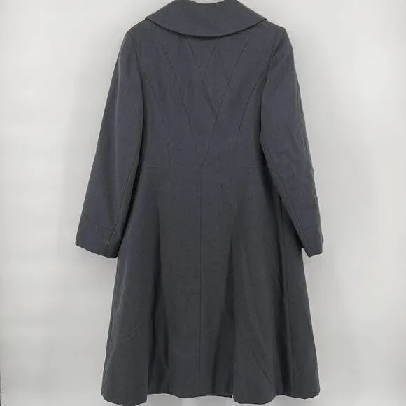 Hagen's Vintage Gray Long Medium‎ Coat Button-Front Classic Women's Outerwear