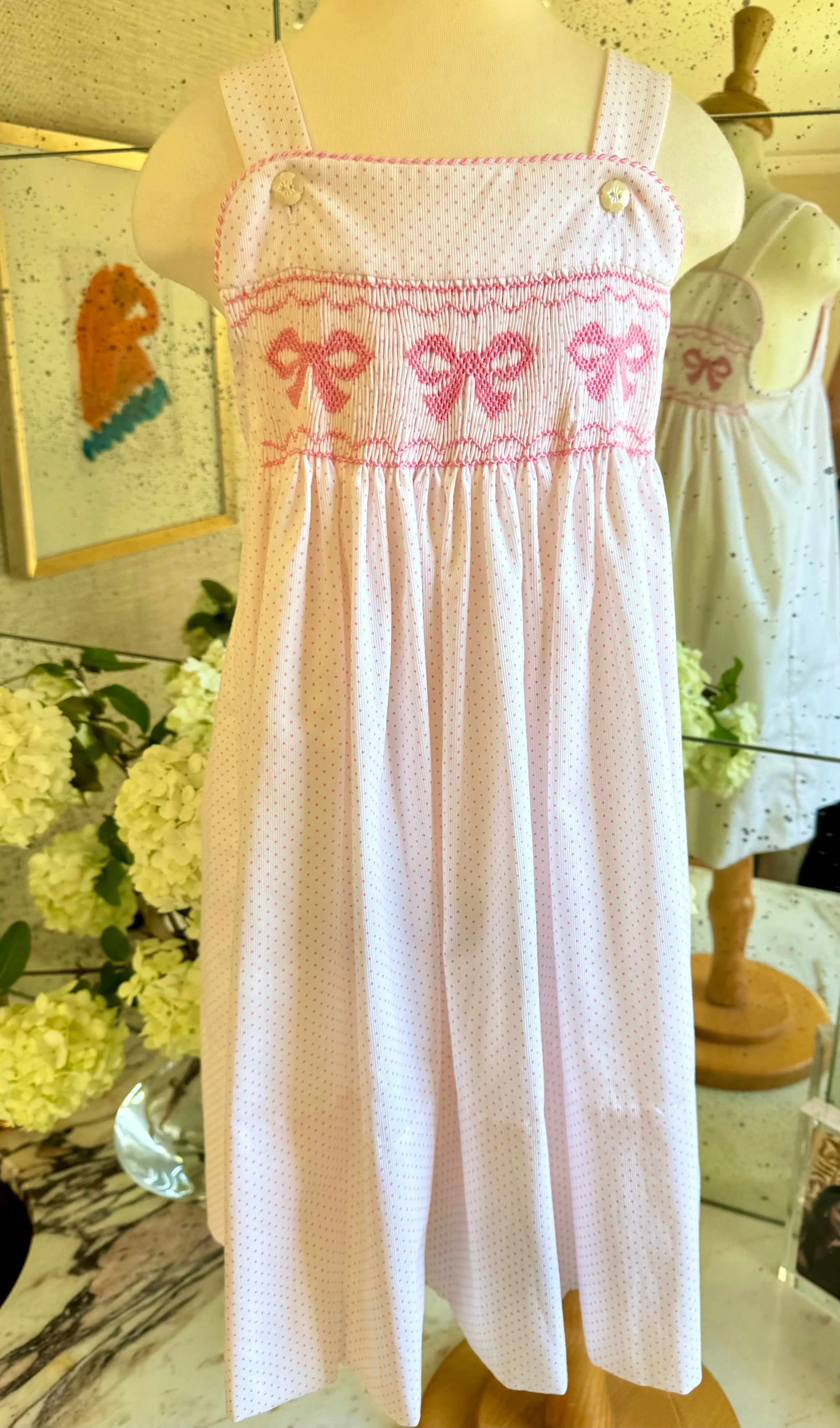 Hand Smocked Pink Bow Katina Sundress