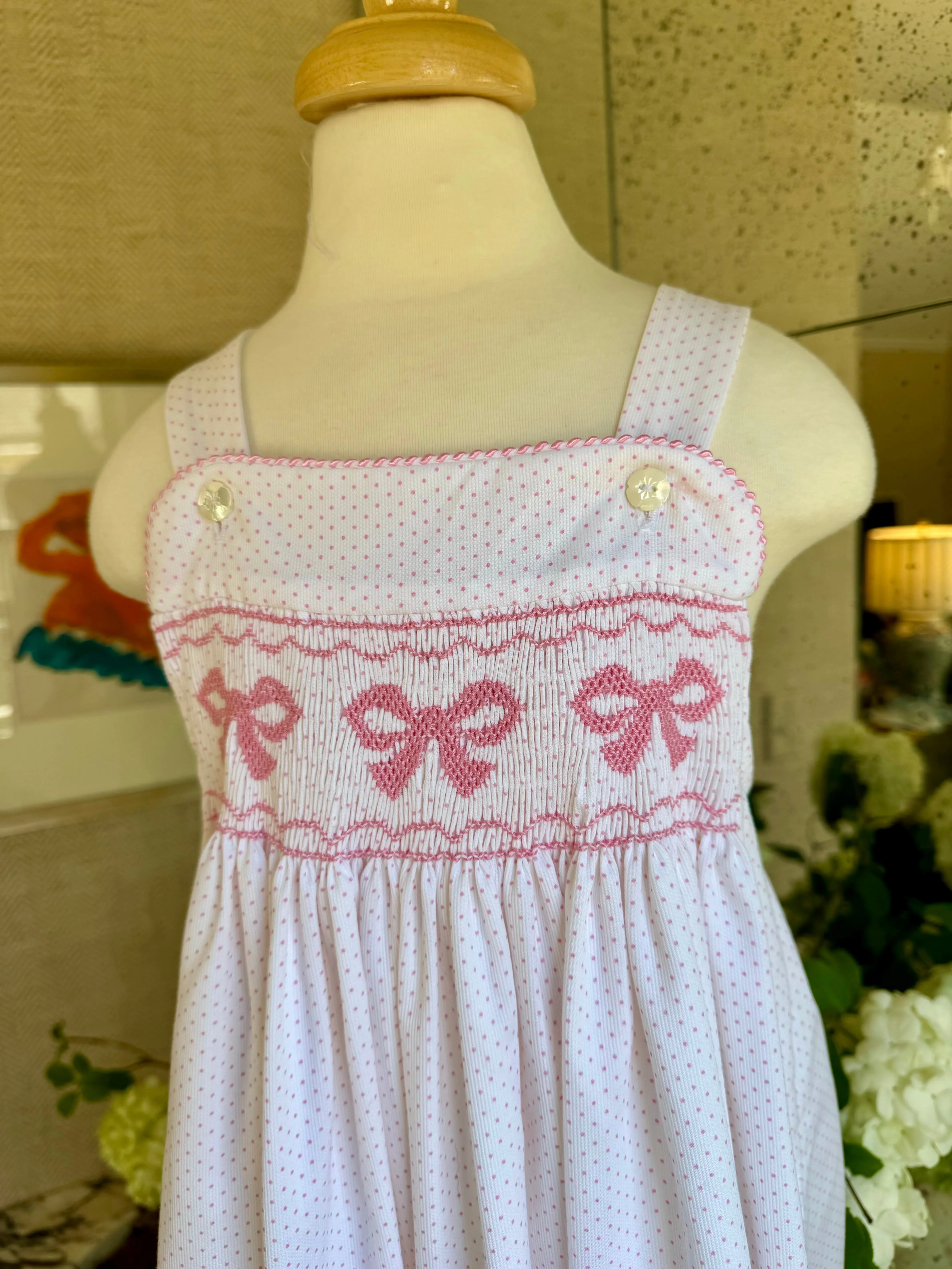 Hand Smocked Pink Bow Katina Sundress