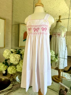 Hand Smocked Pink Bow Katina Sundress