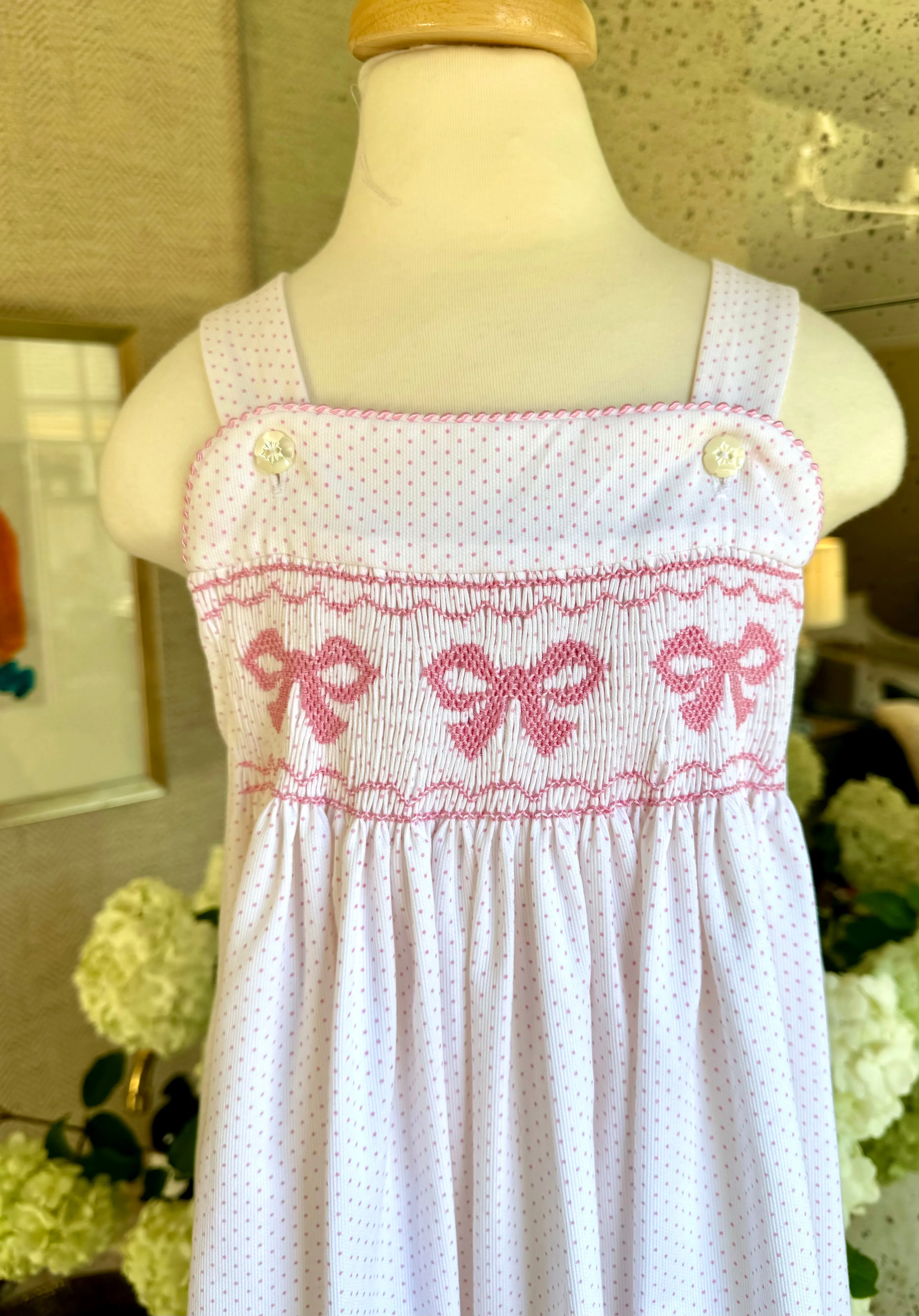 Hand Smocked Pink Bow Katina Sundress