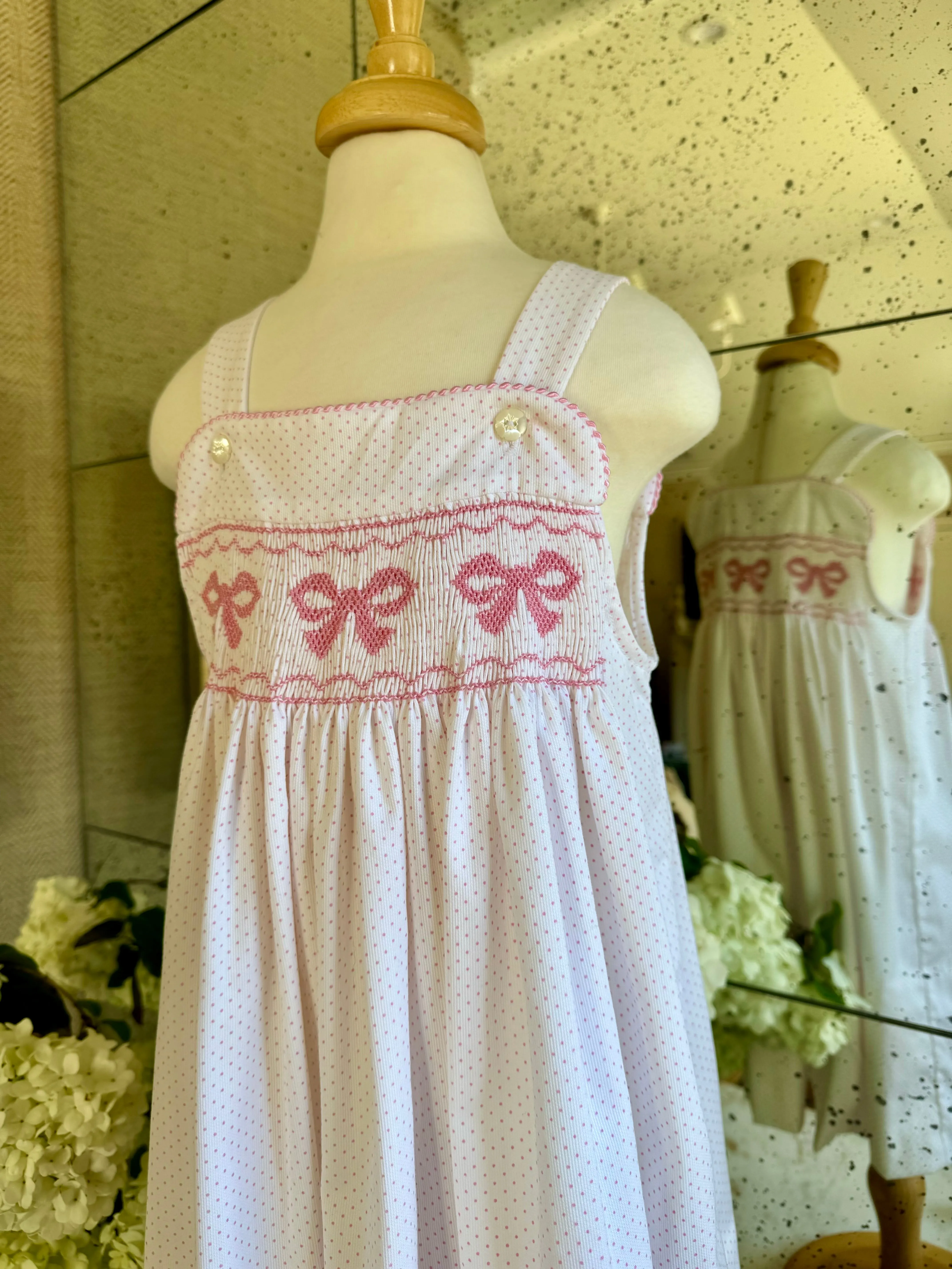 Hand Smocked Pink Bow Katina Sundress