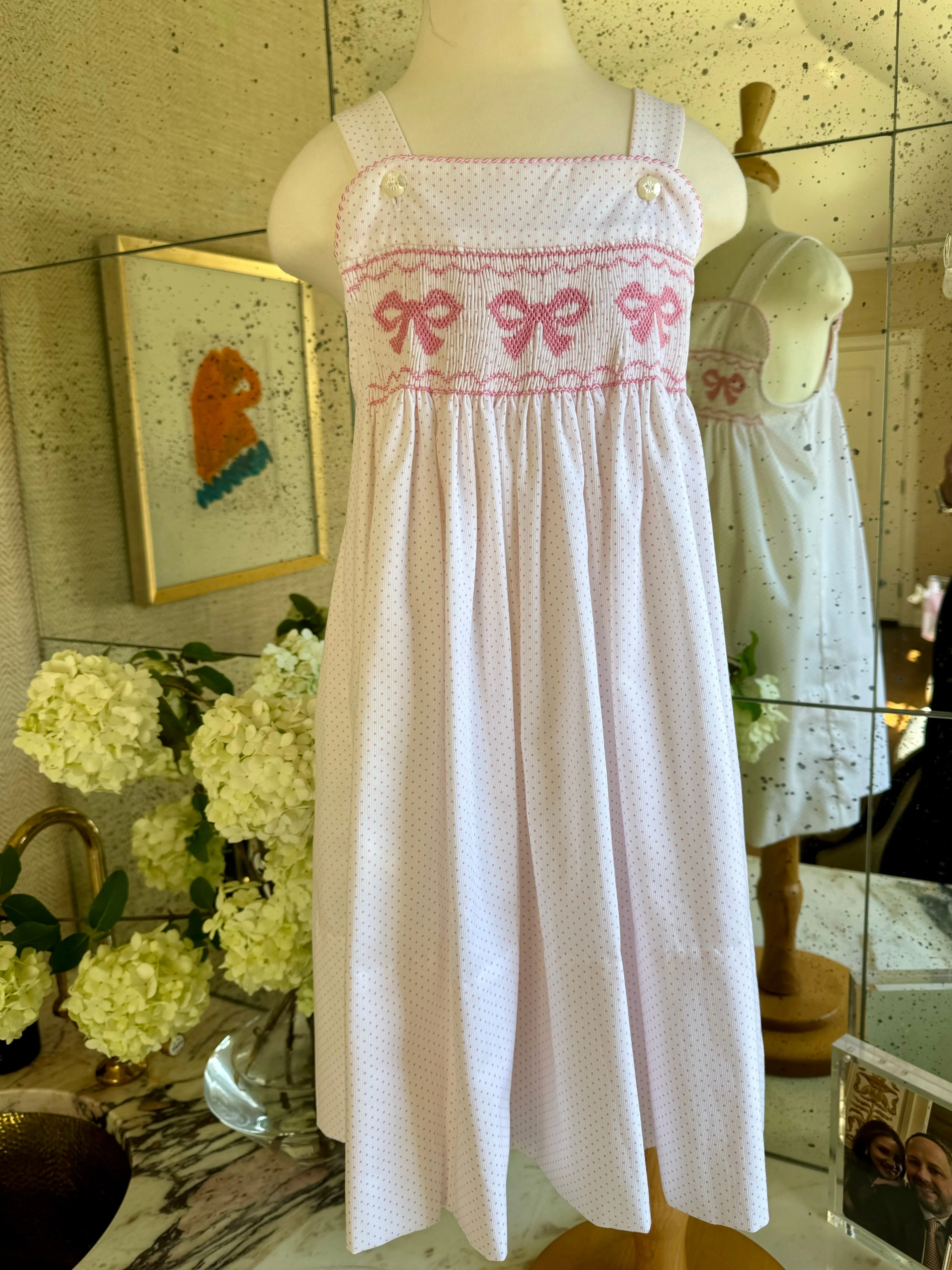 Hand Smocked Pink Bow Katina Sundress