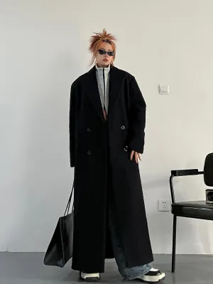 Hepburn Black Loose Woolen Furry Coat