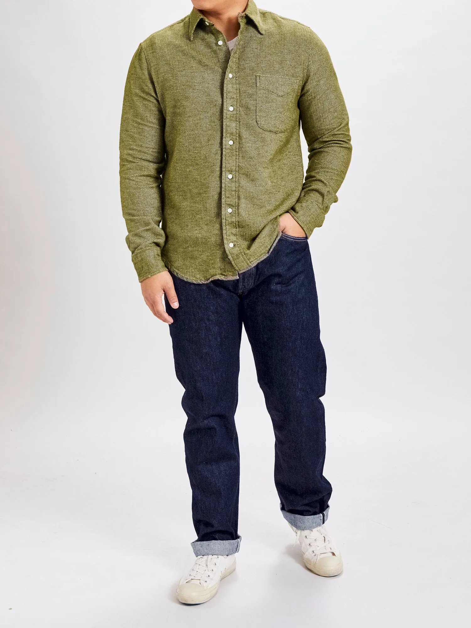 Herringbone Flannel in Olive
