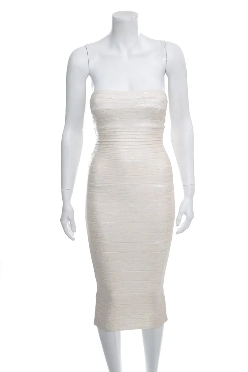 Herve Leger Cream Strapless Bandage Dress SZ XS