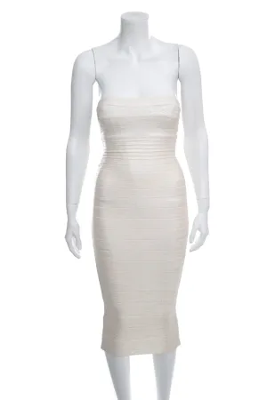 Herve Leger Cream Strapless Bandage Dress SZ XS
