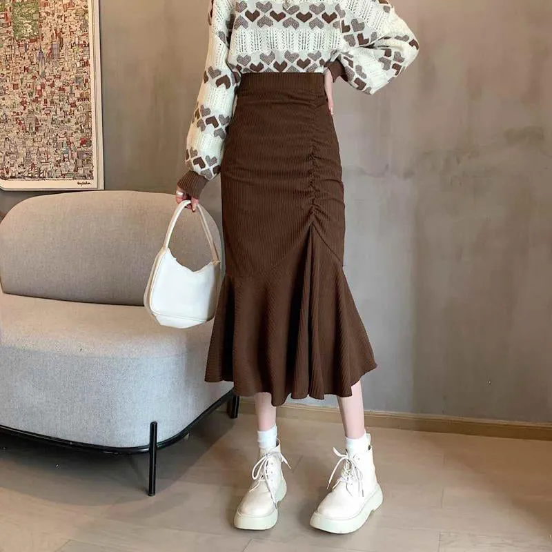 High Waist Mermaid Ruffles Midi Skirt