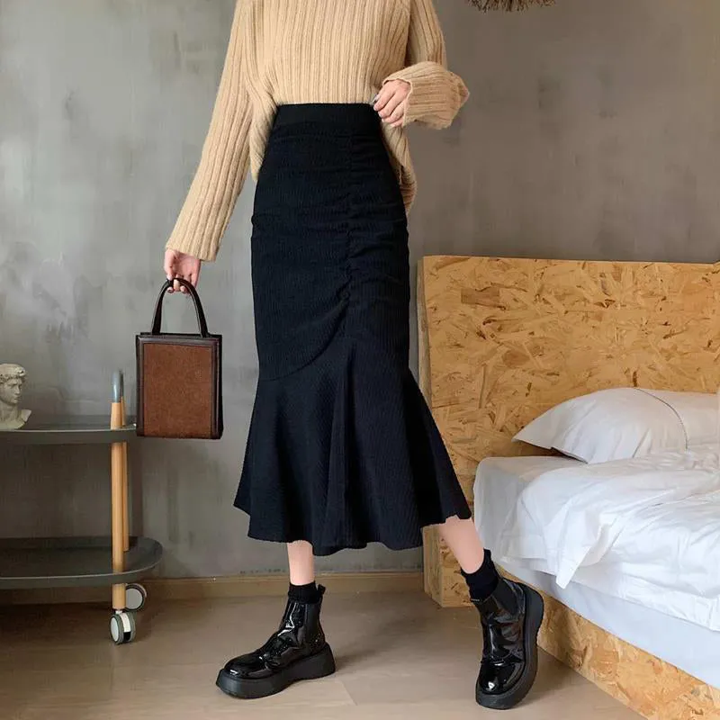 High Waist Mermaid Ruffles Midi Skirt