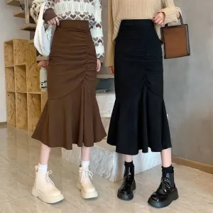 High Waist Mermaid Ruffles Midi Skirt