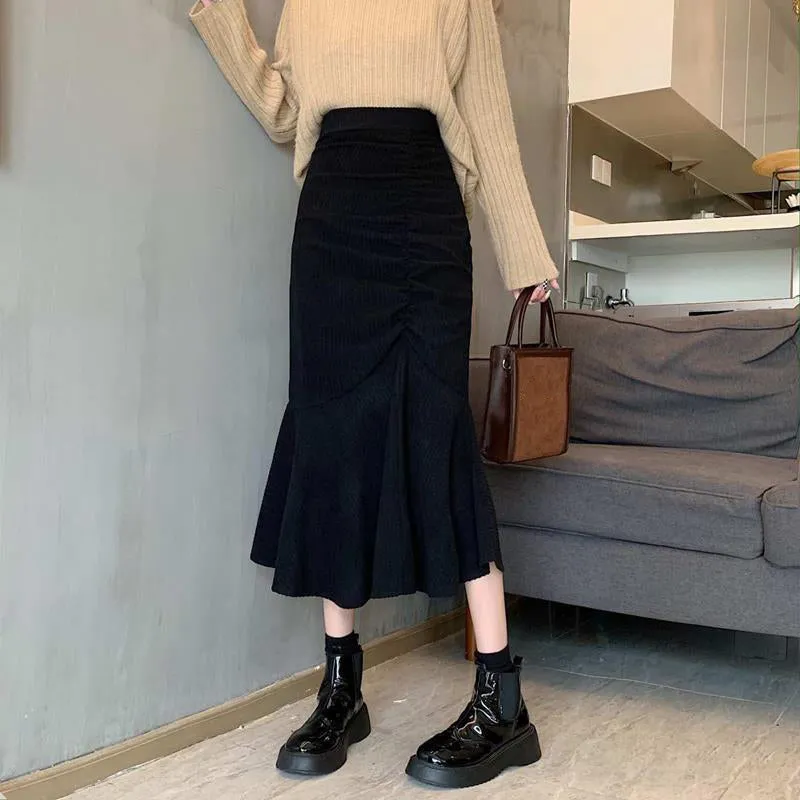 High Waist Mermaid Ruffles Midi Skirt