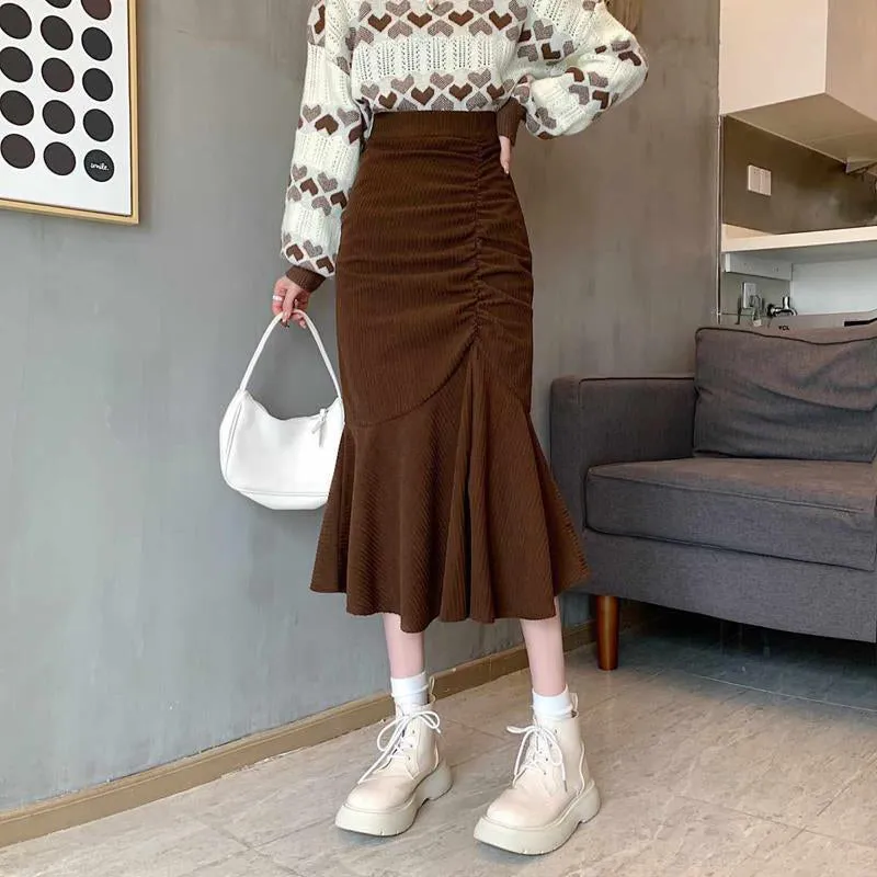 High Waist Mermaid Ruffles Midi Skirt