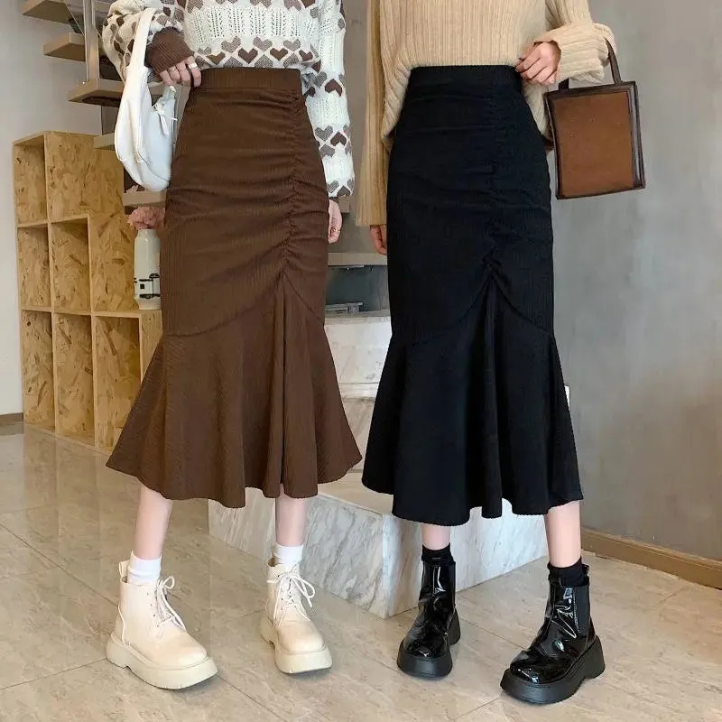 High Waist Mermaid Ruffles Midi Skirt