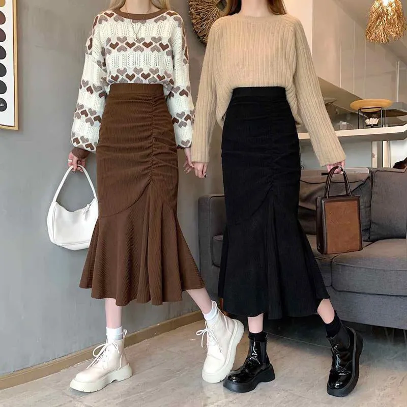High Waist Mermaid Ruffles Midi Skirt
