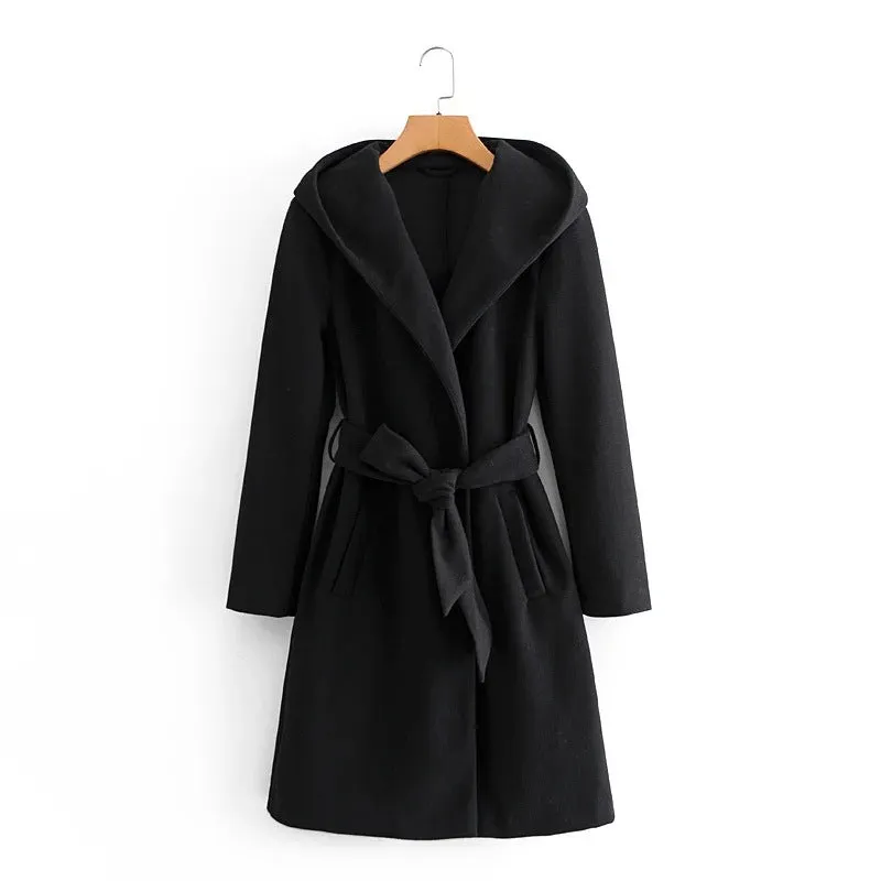 Hooded Lace-up Pile Collar Outerwear
