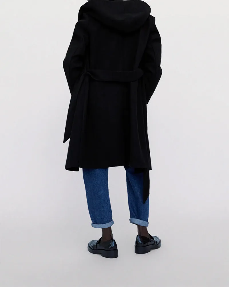 Hooded Lace-up Pile Collar Outerwear