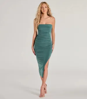 Ignite The Charm Strapless Slit Midi Dress