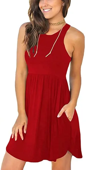 isermeo Women's Summer Sleeveless Casual Dresses Swing Cover Up Elastic Sundress Beach Tank Dress with Pockets XXL
