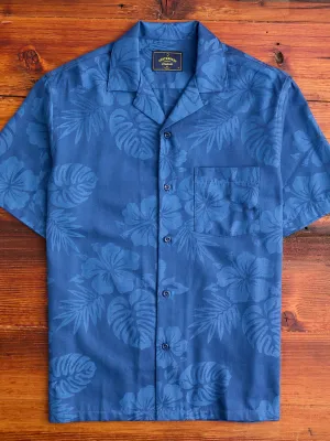 Island Jacquard Flowers Button-Up Shirt in Blue