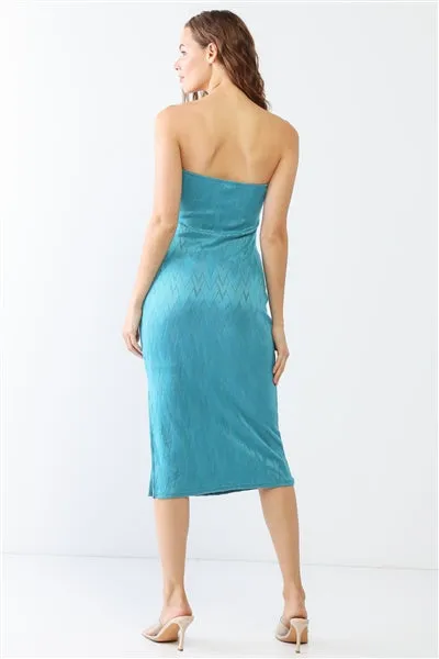 Jade Geo Print Inside-Out Edge Strapless Side Slit Midi Dress