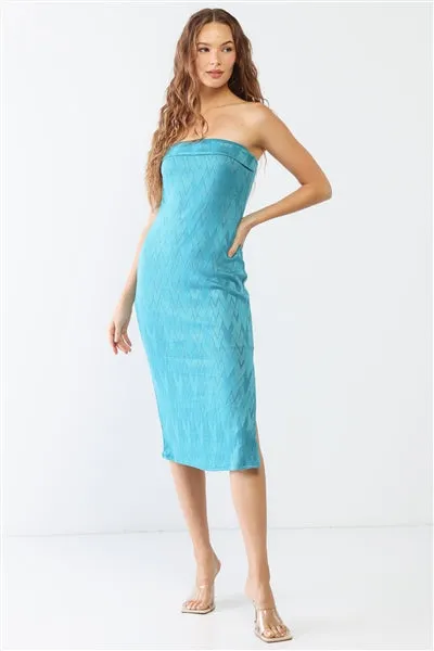 Jade Geo Print Inside-Out Edge Strapless Side Slit Midi Dress