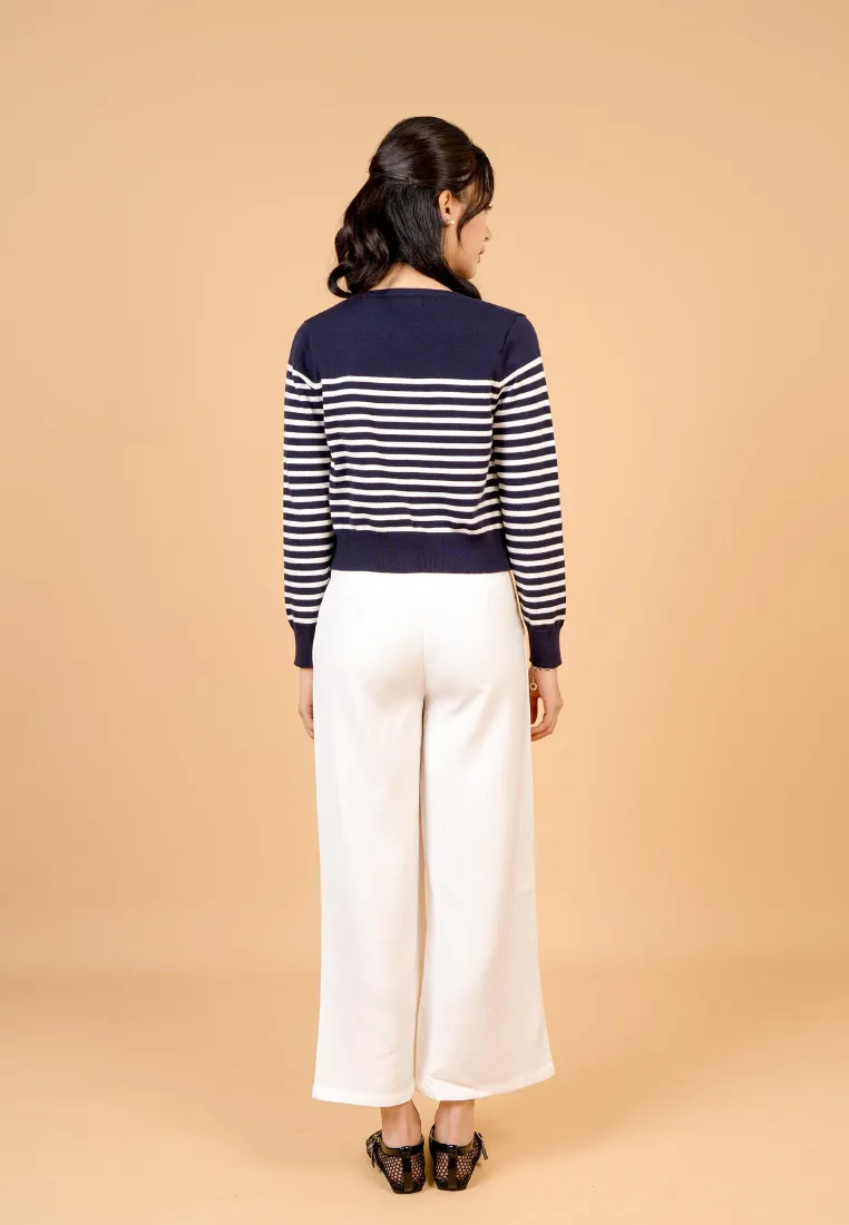Jade Striped Knit Cardigan (Navy)