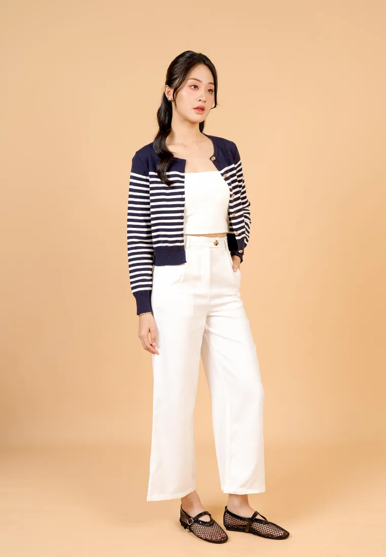 Jade Striped Knit Cardigan (Navy)