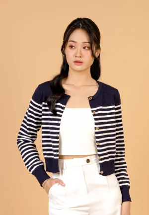 Jade Striped Knit Cardigan (Navy)