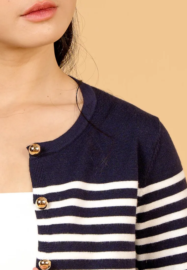 Jade Striped Knit Cardigan (Navy)