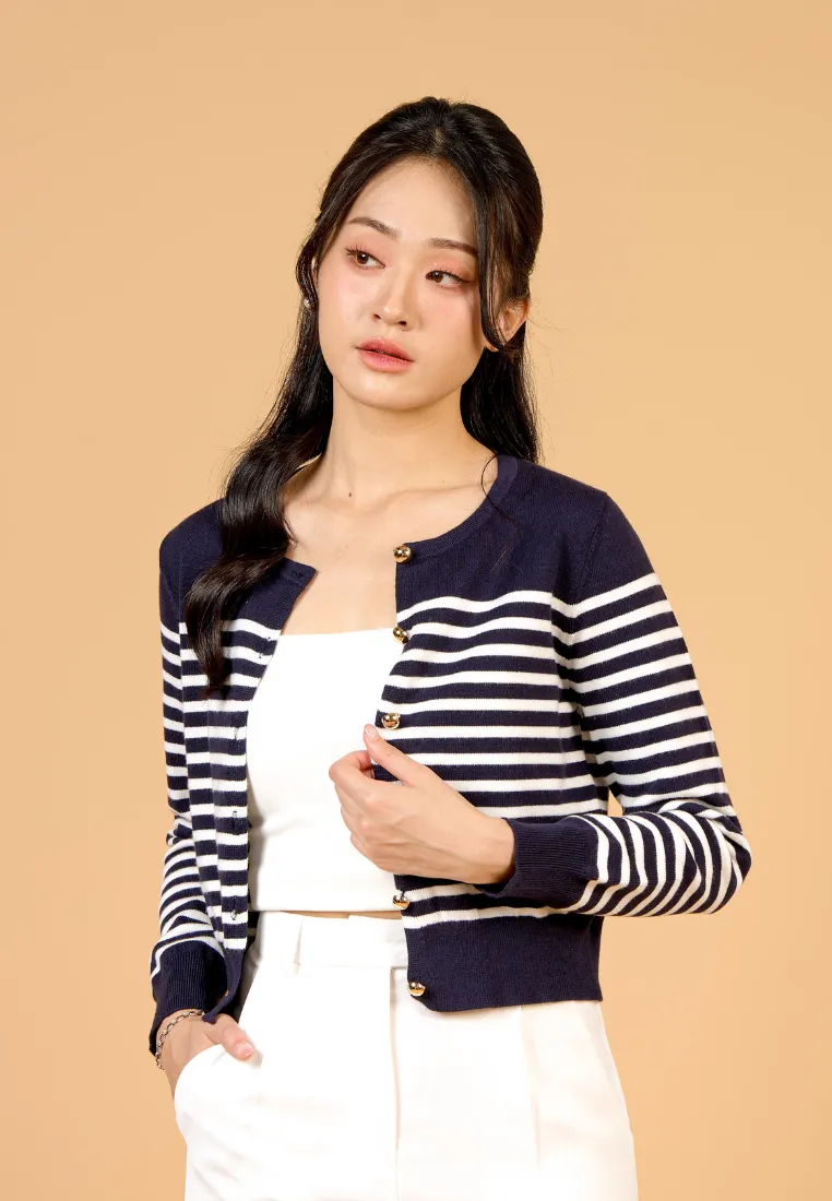 Jade Striped Knit Cardigan (Navy)