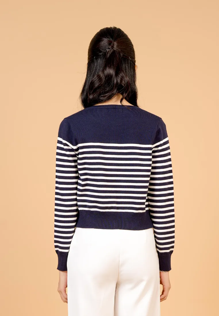 Jade Striped Knit Cardigan (Navy)