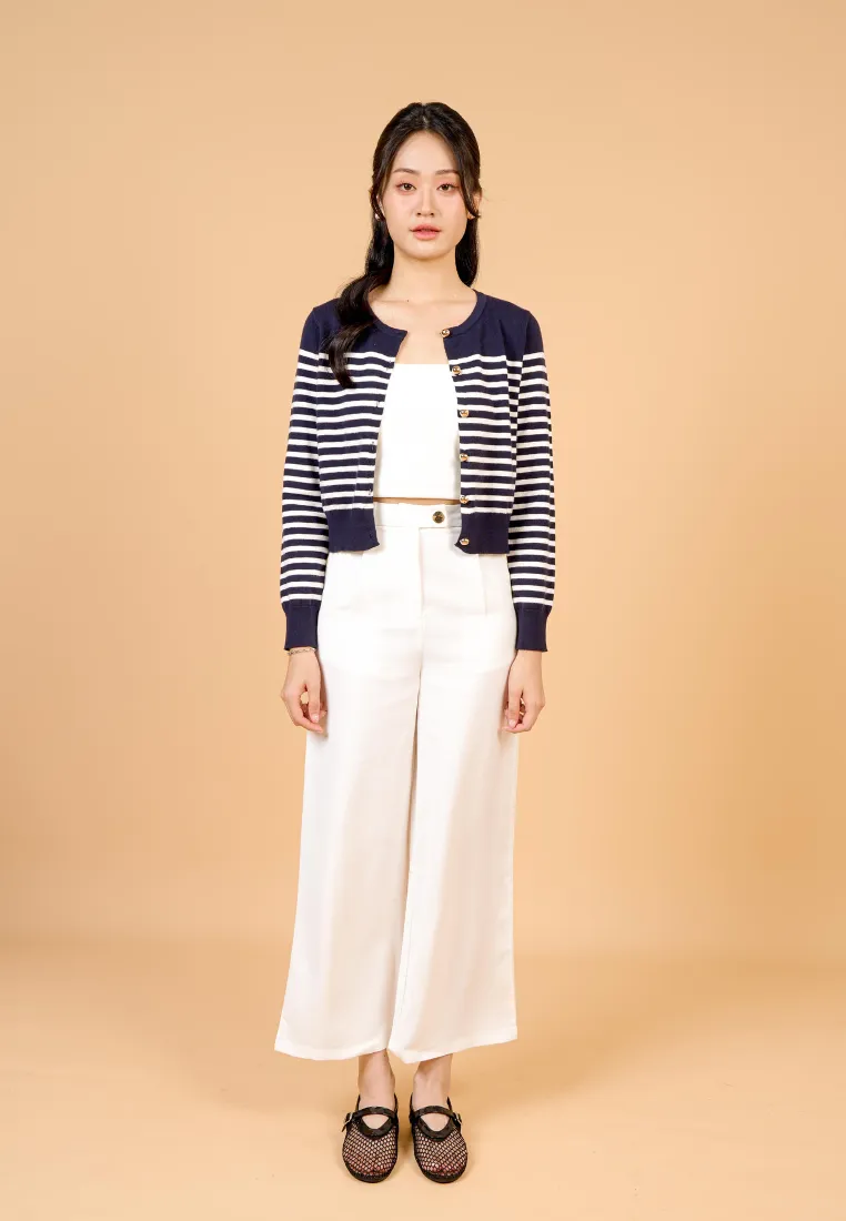 Jade Striped Knit Cardigan (Navy)