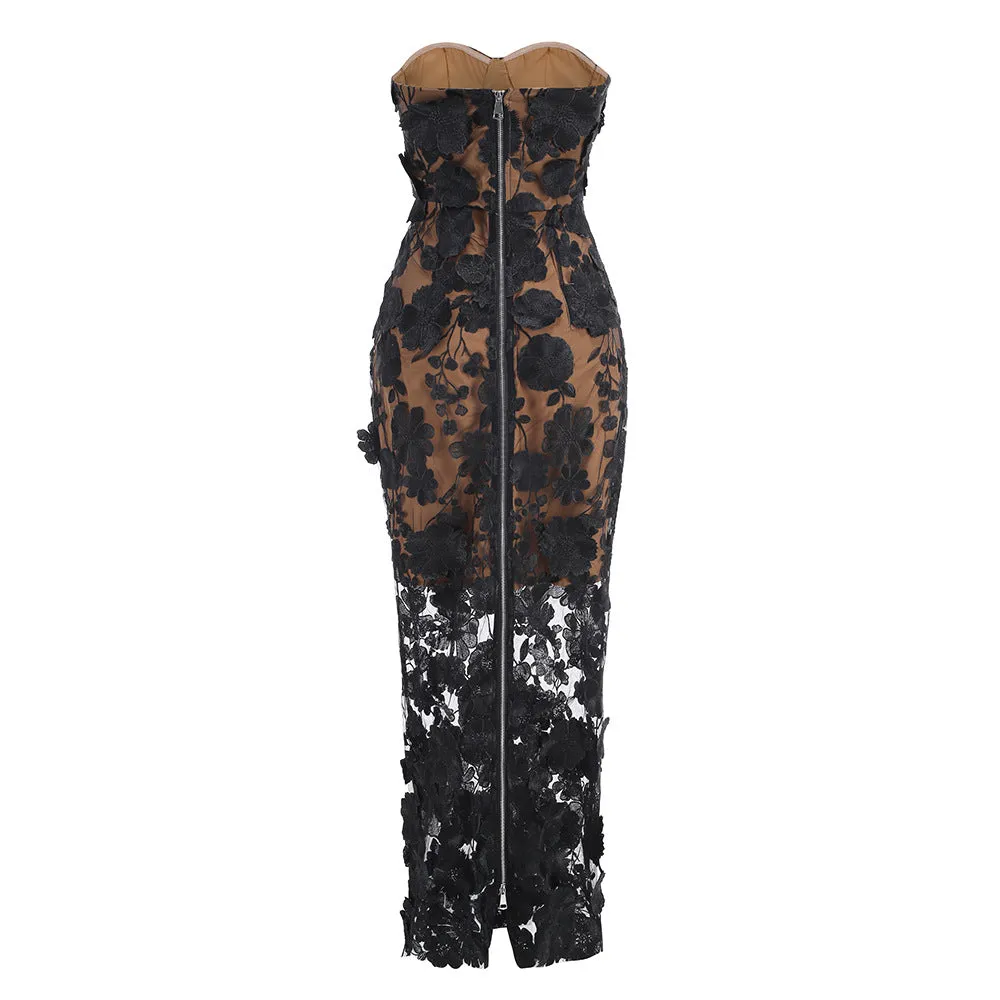 jasmine strapless black maxi dress