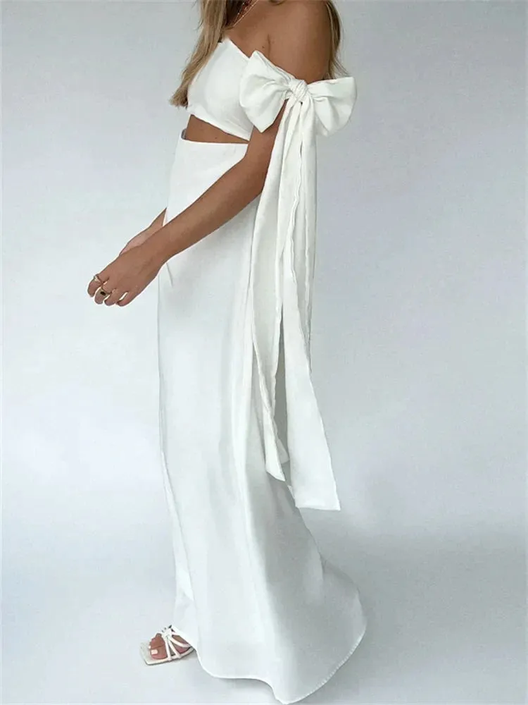 JazzHer-2024 Strapless Off Shoulder Sexy Women Split  Elegant Cut Out Slim Fit Solid Summer Female Vestidos