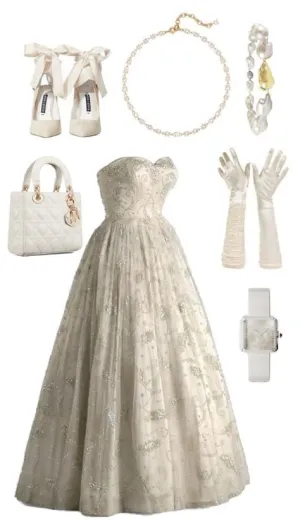 JazzHer Elegant Ball Gown Strapless Ivory Sequin Lace Long Prom Dresses Evening Dress (PRE-ORDER)