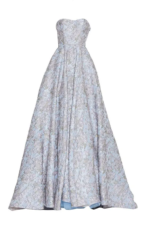 JazzHer Elegant Ball Gown Strapless Light Sky Blue Lace Long Prom Dresses Evening Dress (PRE-ORDER)