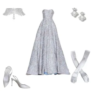 JazzHer Elegant Ball Gown Strapless Light Sky Blue Lace Long Prom Dresses Evening Dress (PRE-ORDER)