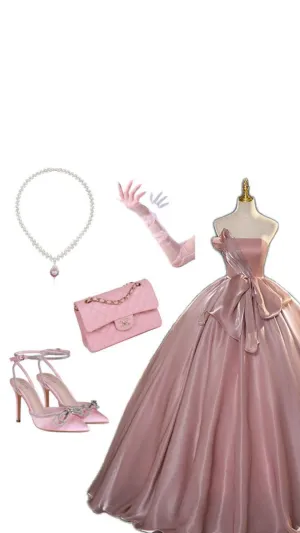 JazzHer Elegant Ball Gown Strapless Pink Organza Long Prom Dresses Evening Dress (PRE-ORDER)