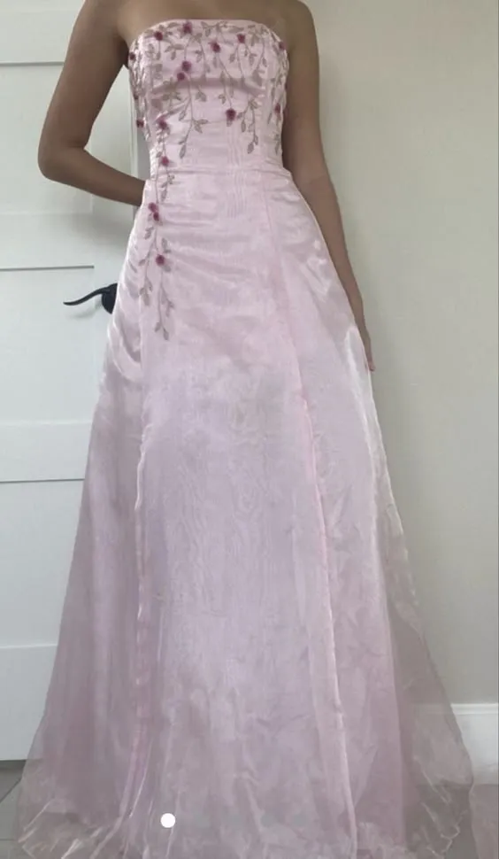 JazzHer Gorgeous A line Strapless Pink Prom Gown With Beads Long Prom Dresses Evening Dress (PRE-ORDER)