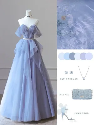 JazzHer Pretty Ball Gown Strapless Off The Shoulder Long Lilac Floor Length Long Prom Dresses (PRE-ORDER)