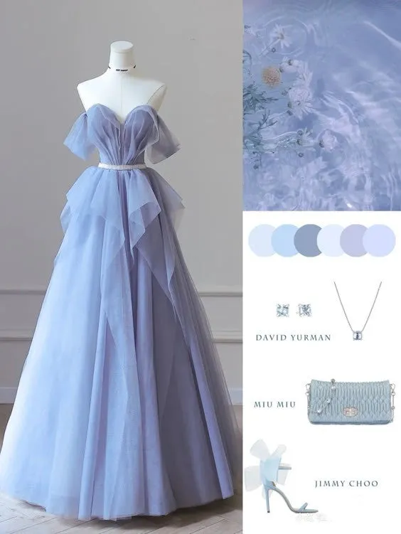 JazzHer Pretty Ball Gown Strapless Off The Shoulder Long Lilac Floor Length Long Prom Dresses (PRE-ORDER)