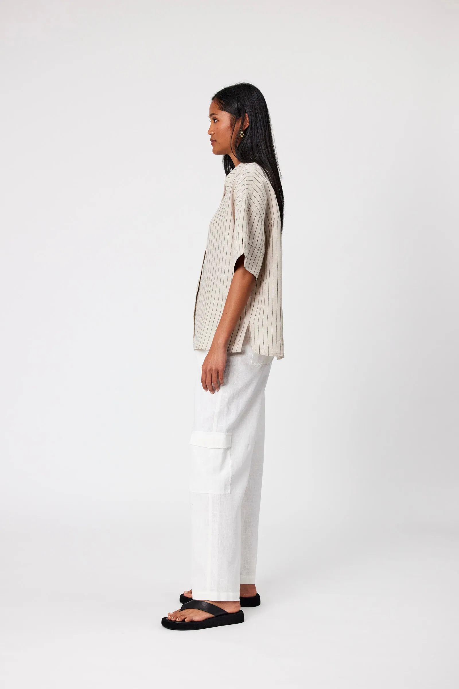 Jet Set Linen Shirt - Natural Stripe