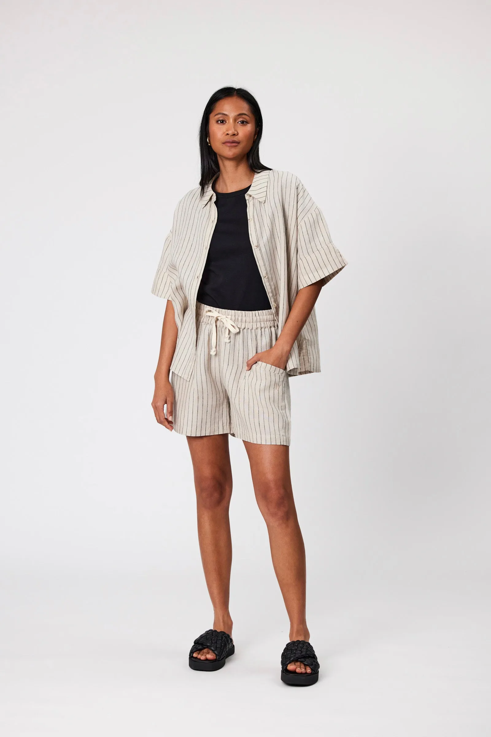 Jet Set Linen Shirt - Natural Stripe